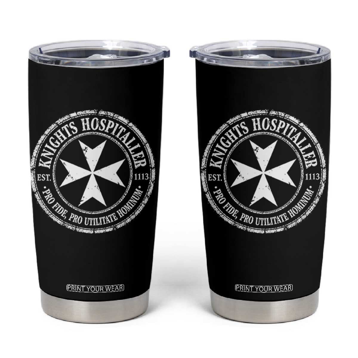 Knights Hospitaller Tumbler Cup Pro Fide Pro Utilitate Hominum est 1113 Maltese Catholic Christian