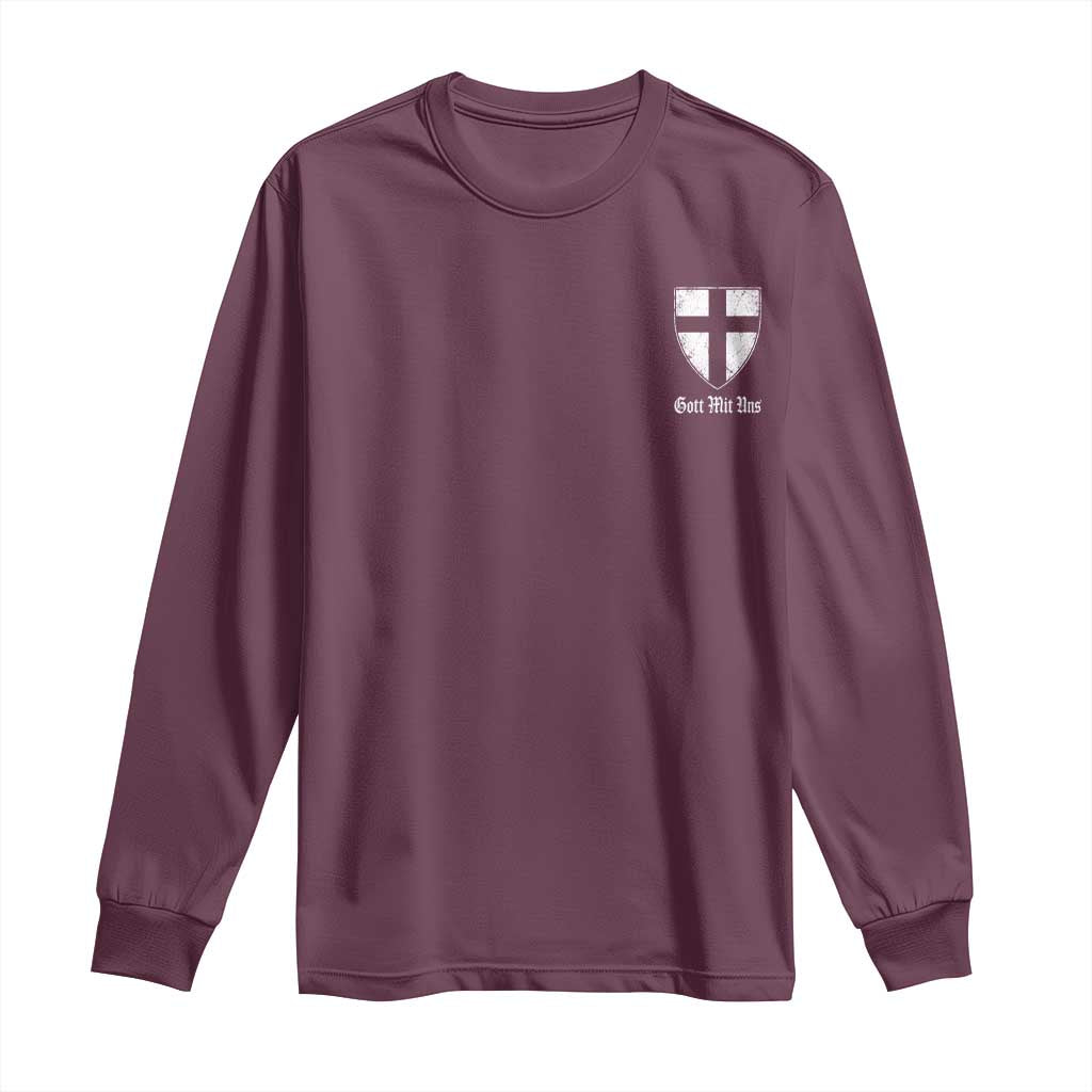Teutonic Order Flag Cross Gott Mit Uns Long Sleeve Shirt Knight Insignia Arms Shield TS11 Maroon Print Your Wear