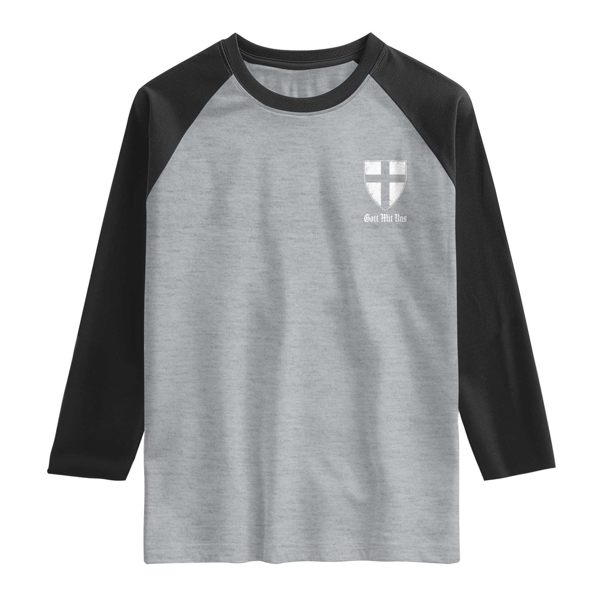 Teutonic Order Flag Cross Gott Mit Uns Raglan Shirt Knight Insignia Arms Shield TS11 Heather Gray Black Print Your Wear