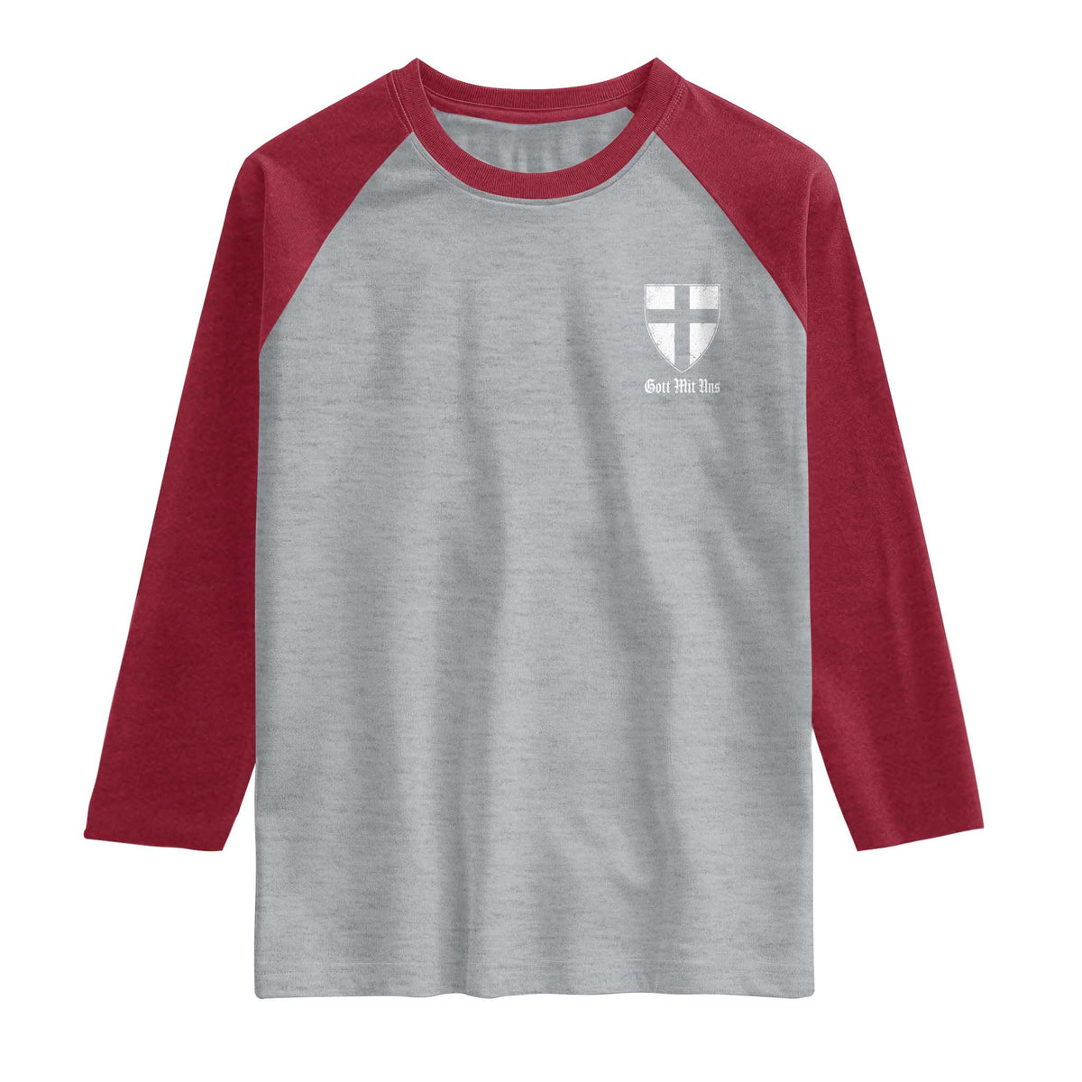 Teutonic Order Flag Cross Gott Mit Uns Raglan Shirt Knight Insignia Arms Shield TS11 Heather Gray Heather Red Print Your Wear