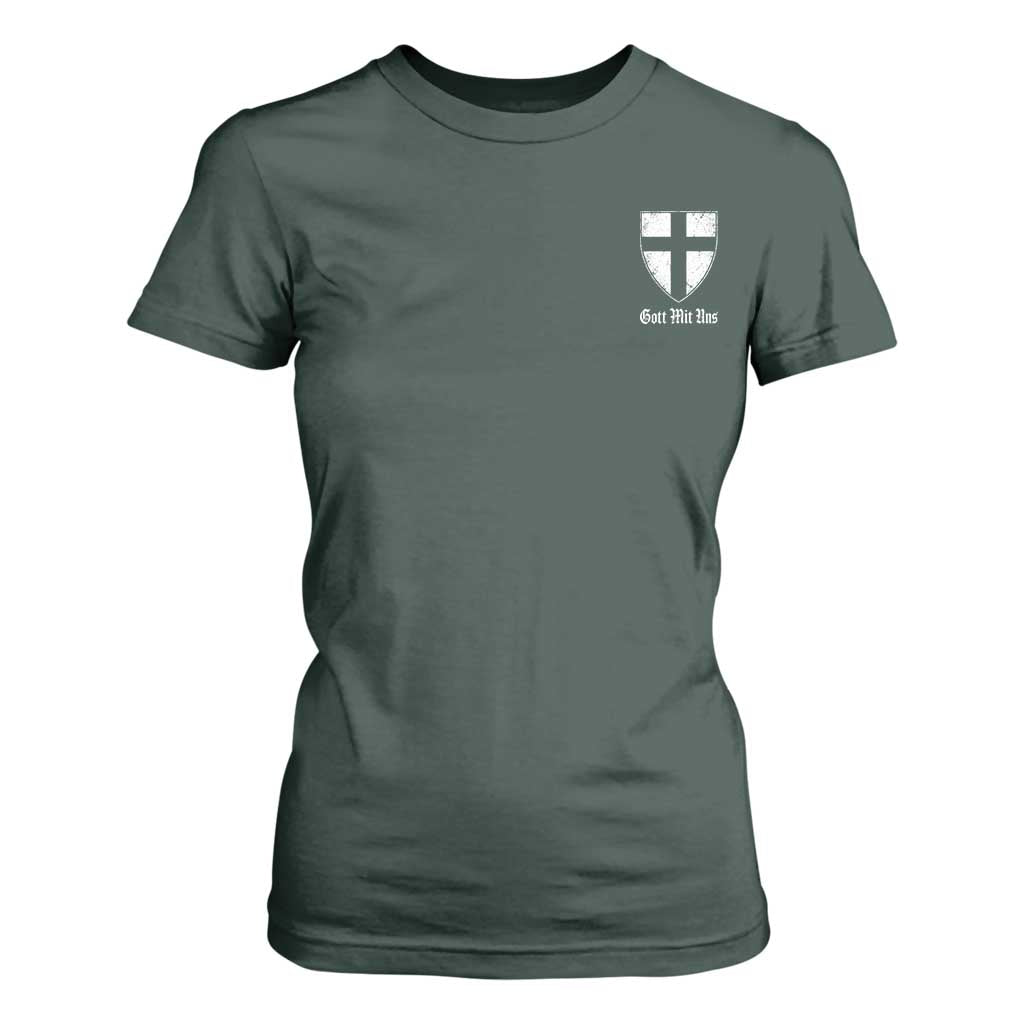 Teutonic Order Flag Cross Gott Mit Uns T Shirt For Women Knight Insignia Arms Shield TS11 Dark Forest Green Print Your Wear