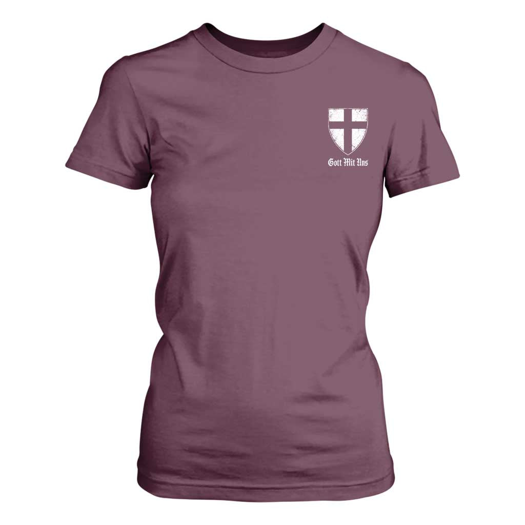 Teutonic Order Flag Cross Gott Mit Uns T Shirt For Women Knight Insignia Arms Shield TS11 Maroon Print Your Wear