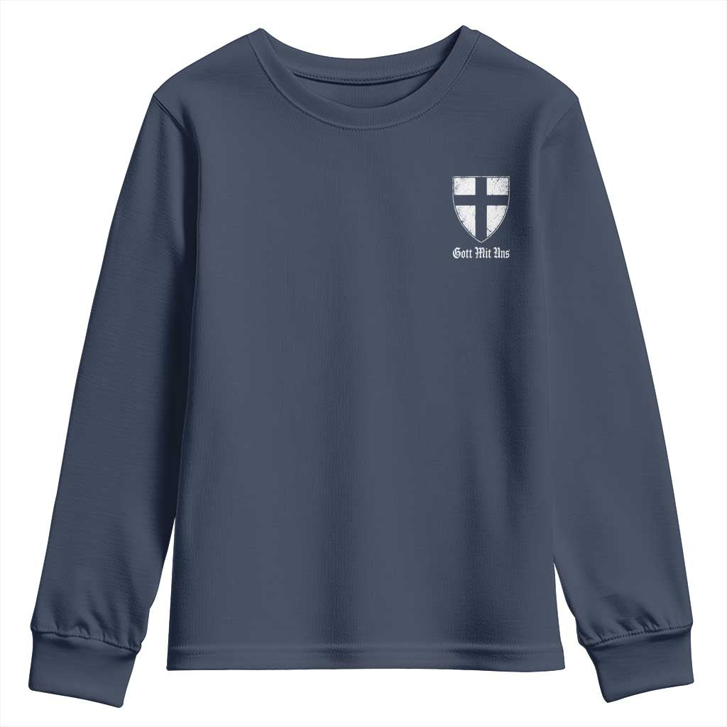 Teutonic Order Flag Cross Gott Mit Uns Youth Sweatshirt Knight Insignia Arms Shield TS11 Navy Print Your Wear