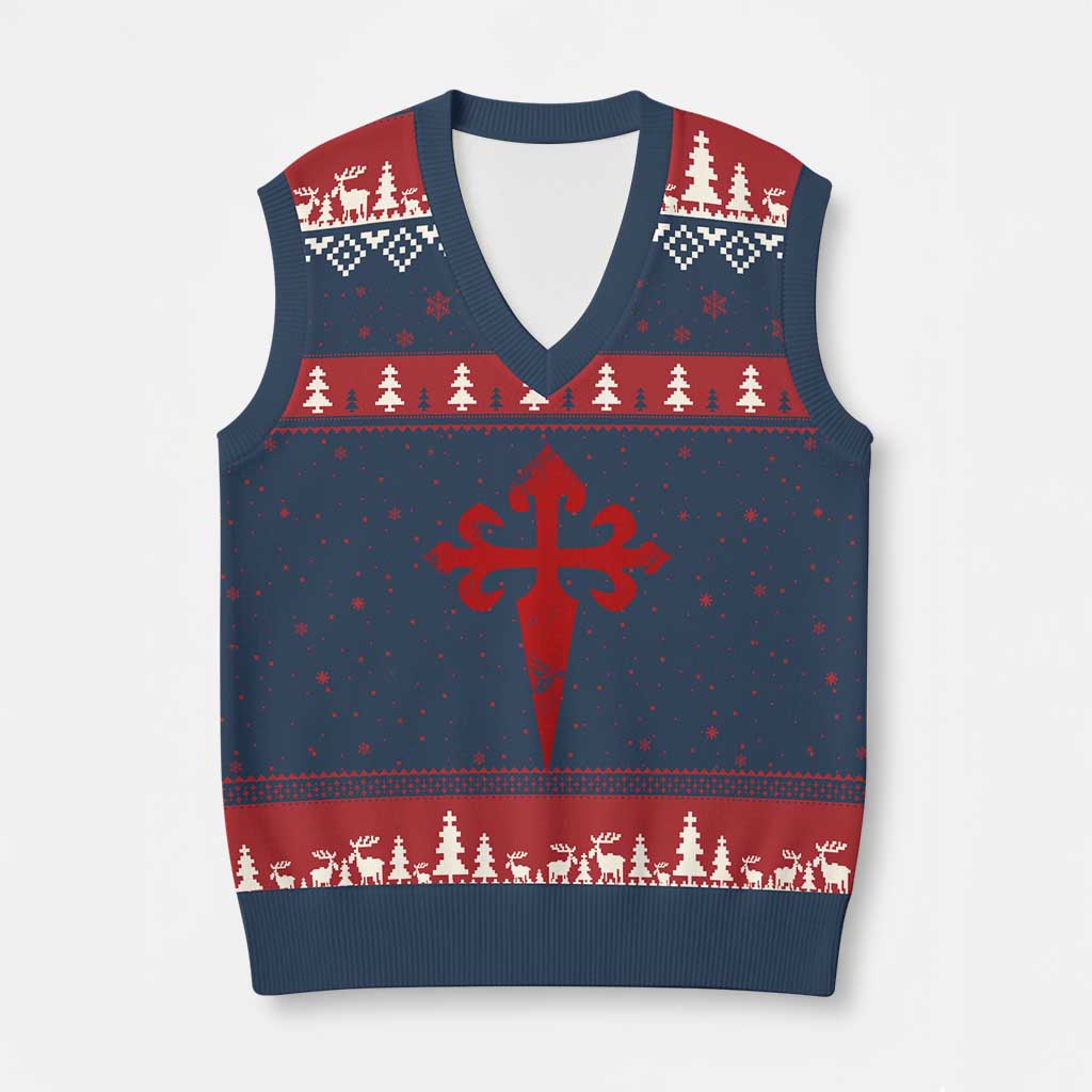 Vintage Cross of St James Order of Santiago V-Neck Knit Sweater Vest TS11 Navy Red Print Your Wear