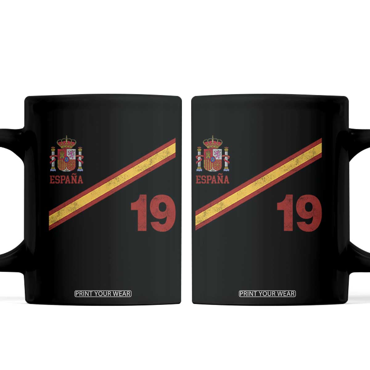 Espana Spain Football Coffee Mug Spanish Flag Stripes Number 19 Athletic Soccer National Pride
