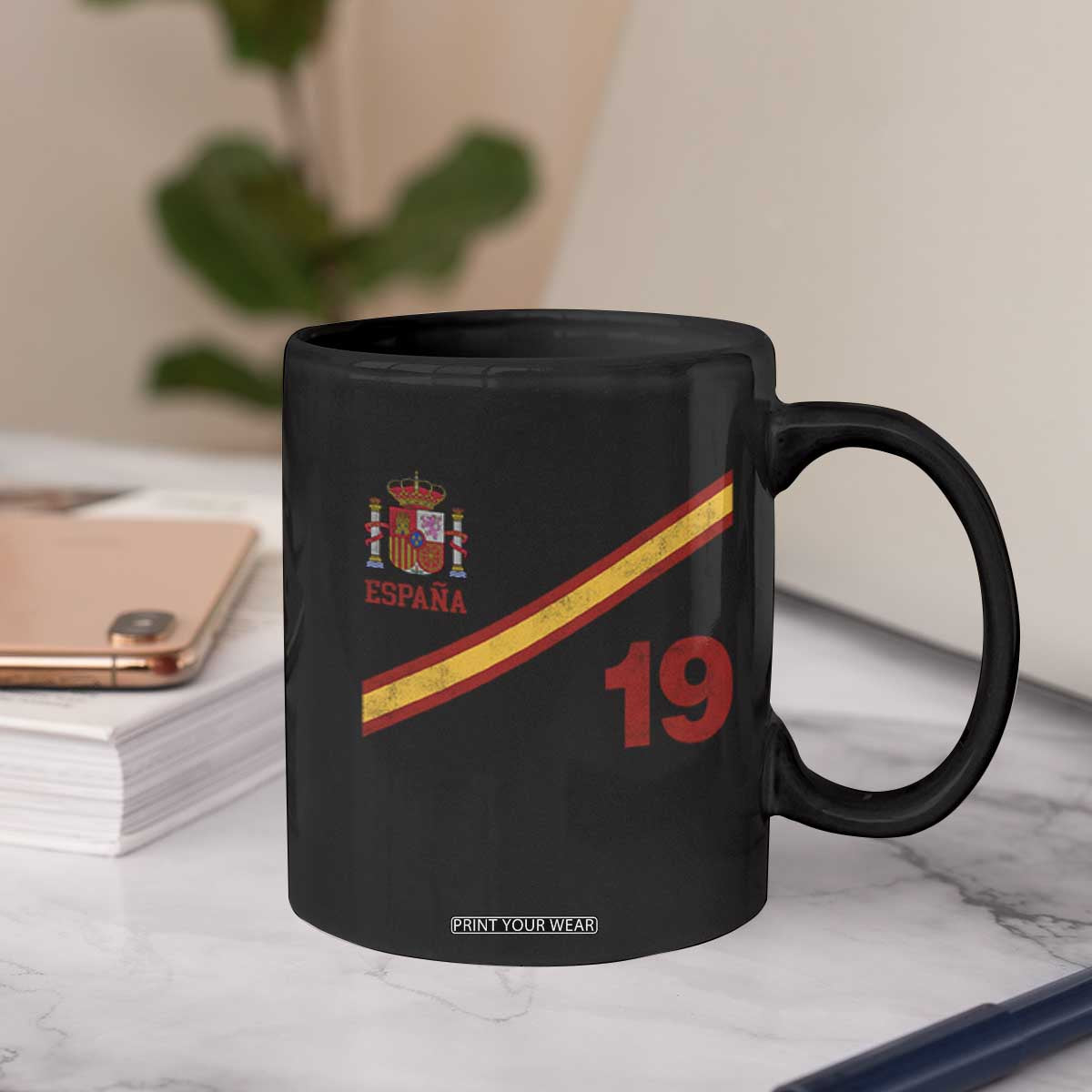 Espana Spain Football Coffee Mug Spanish Flag Stripes Number 19 Athletic Soccer National Pride
