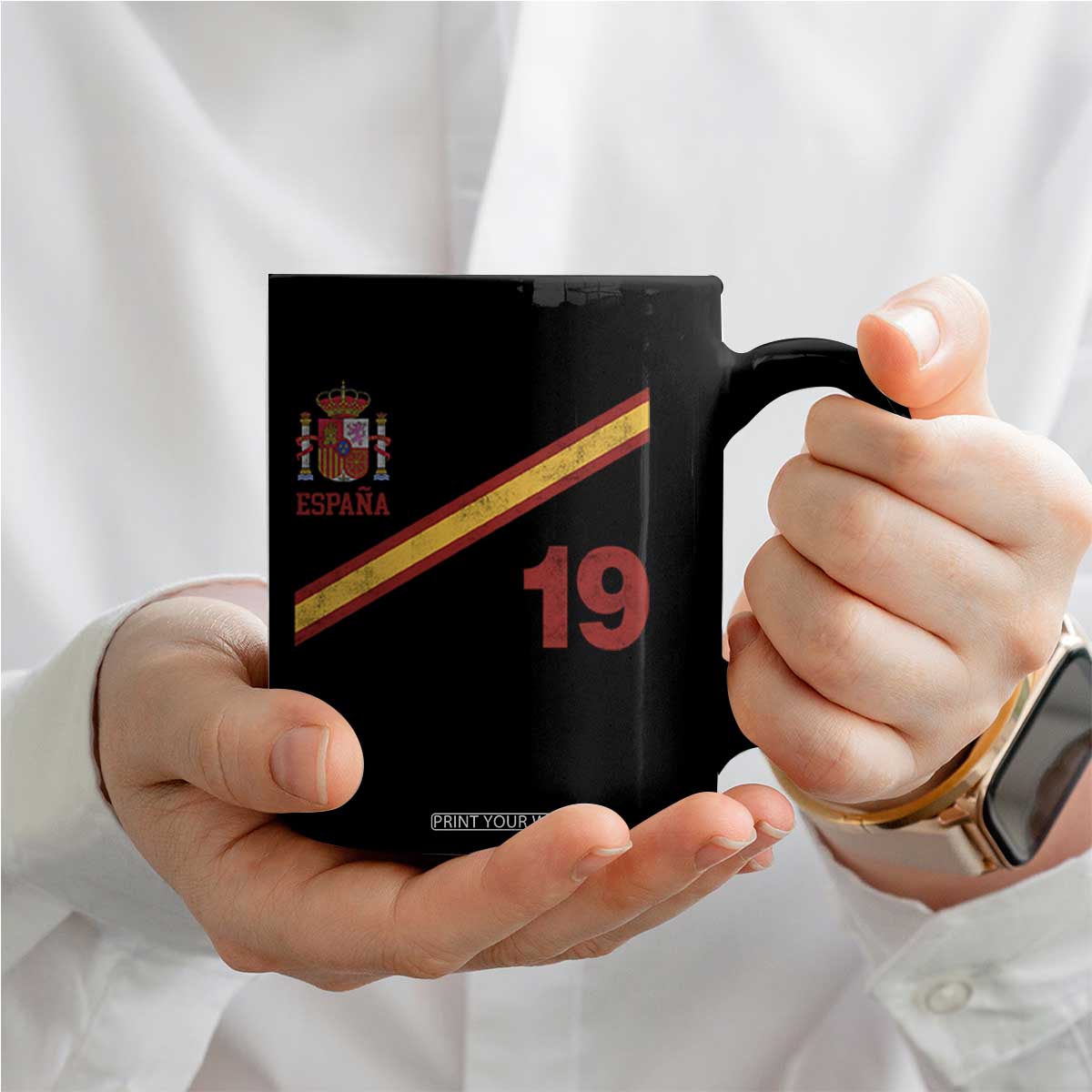 Espana Spain Football Coffee Mug Spanish Flag Stripes Number 19 Athletic Soccer National Pride