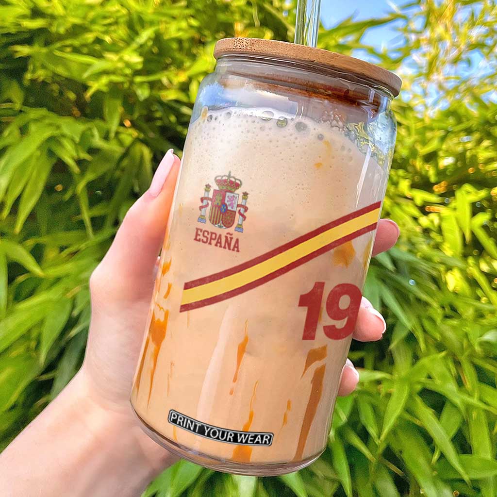 Espana Spain Football Glass Can Spanish Flag Stripes Number 19 Athletic Soccer National Pride