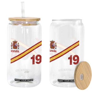 Espana Spain Football Glass Can Spanish Flag Stripes Number 19 Athletic Soccer National Pride
