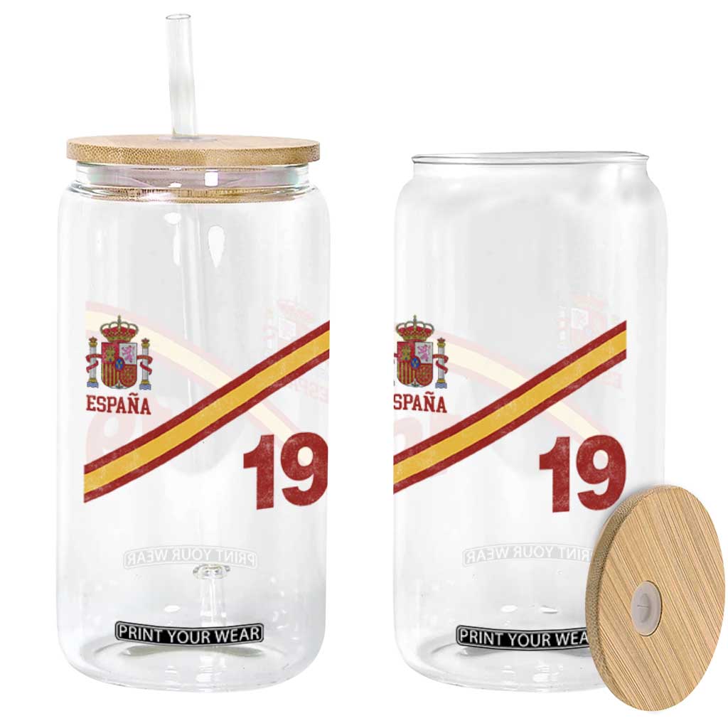 Espana Spain Football Glass Can Spanish Flag Stripes Number 19 Athletic Soccer National Pride