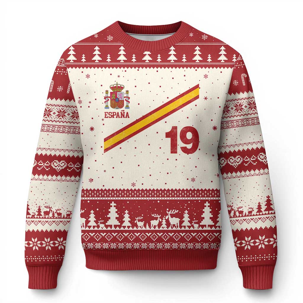 Espana Spain Football Ugly Christmas Sweater Spanish Flag Stripes Number 19 Athletic Soccer National Pride TS11 Beige Red Print Your Wear