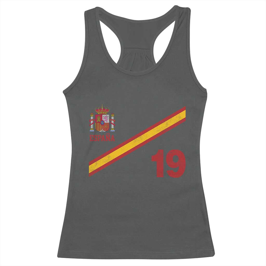 Espana Spain Football Racerback Tank Top Spanish Flag Stripes Number 19 Athletic Soccer National Pride