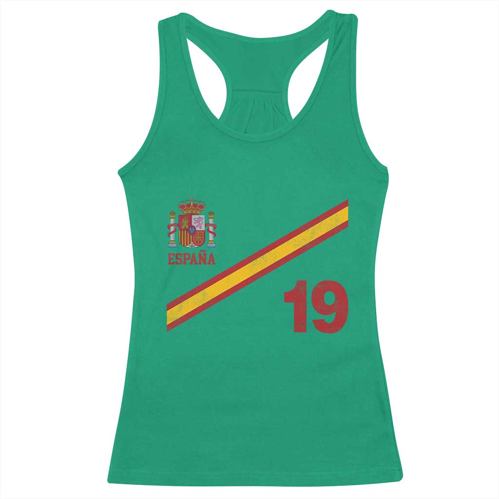 Espana Spain Football Racerback Tank Top Spanish Flag Stripes Number 19 Athletic Soccer National Pride