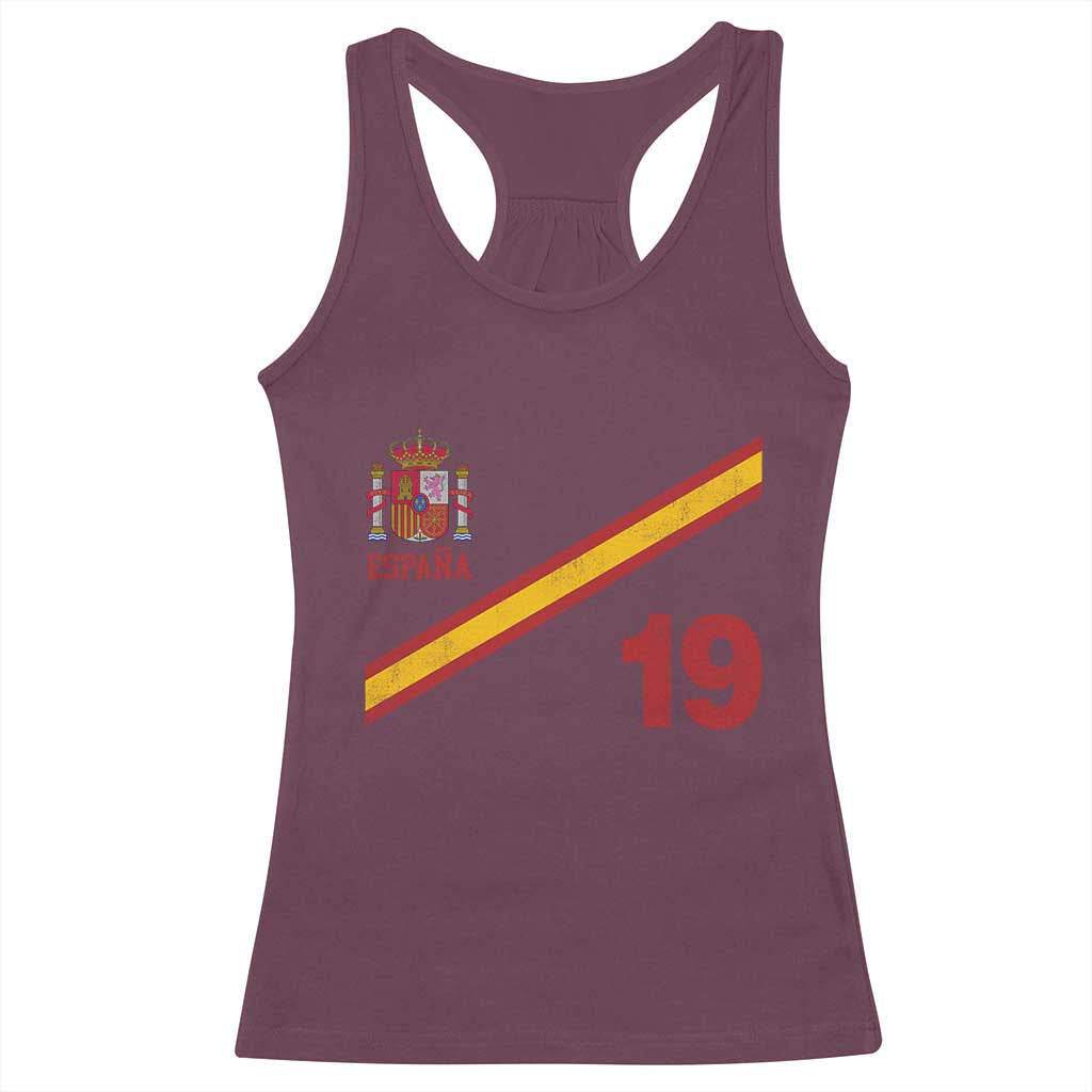 Espana Spain Football Racerback Tank Top Spanish Flag Stripes Number 19 Athletic Soccer National Pride