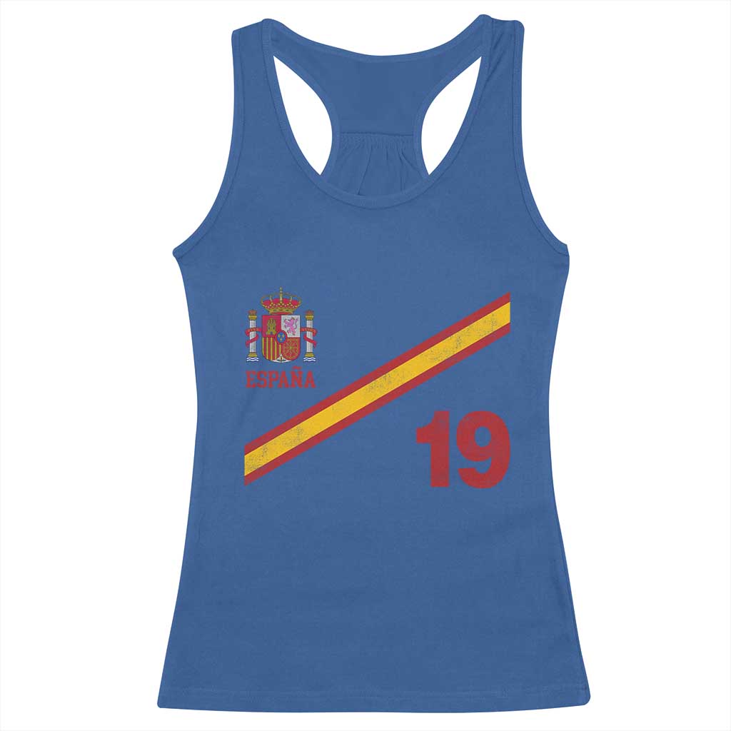 Espana Spain Football Racerback Tank Top Spanish Flag Stripes Number 19 Athletic Soccer National Pride