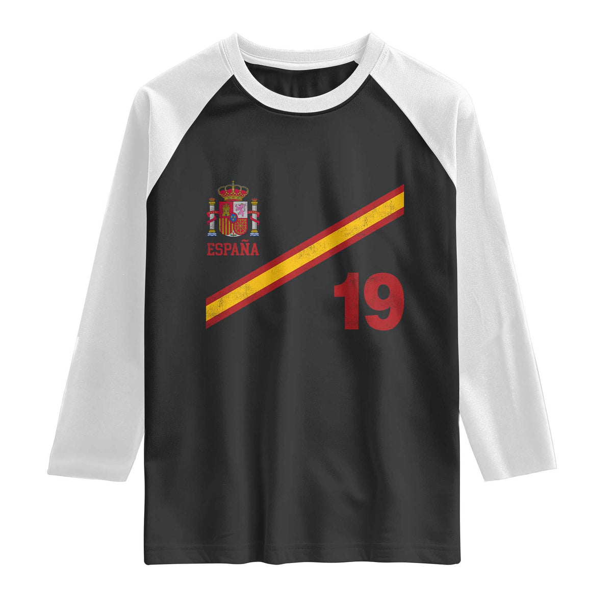 Espana Spain Football Raglan Shirt Spanish Flag Stripes Number 19 Athletic Soccer National Pride