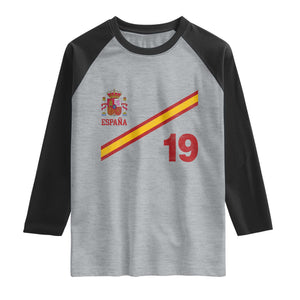 Espana Spain Football Raglan Shirt Spanish Flag Stripes Number 19 Athletic Soccer National Pride