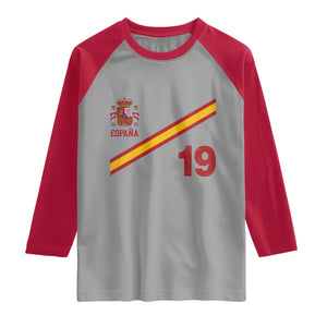 Espana Spain Football Raglan Shirt Spanish Flag Stripes Number 19 Athletic Soccer National Pride