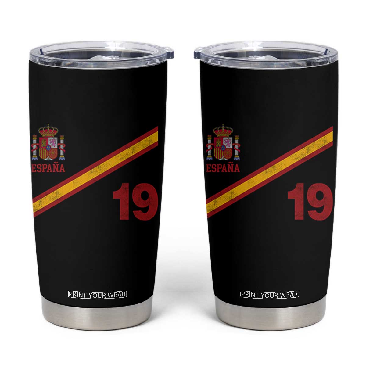 Espana Spain Football Tumbler Cup Spanish Flag Stripes Number 19 Athletic Soccer National Pride