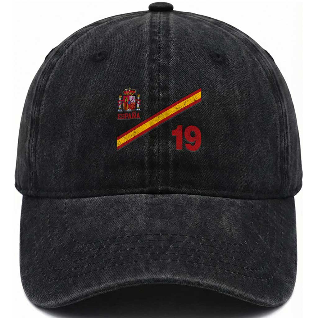 Espana Spain Football Washed Cotton Baseball Cap Spanish Flag Stripes Number 19 Athletic Soccer National Pride TS11 Print Your Wear