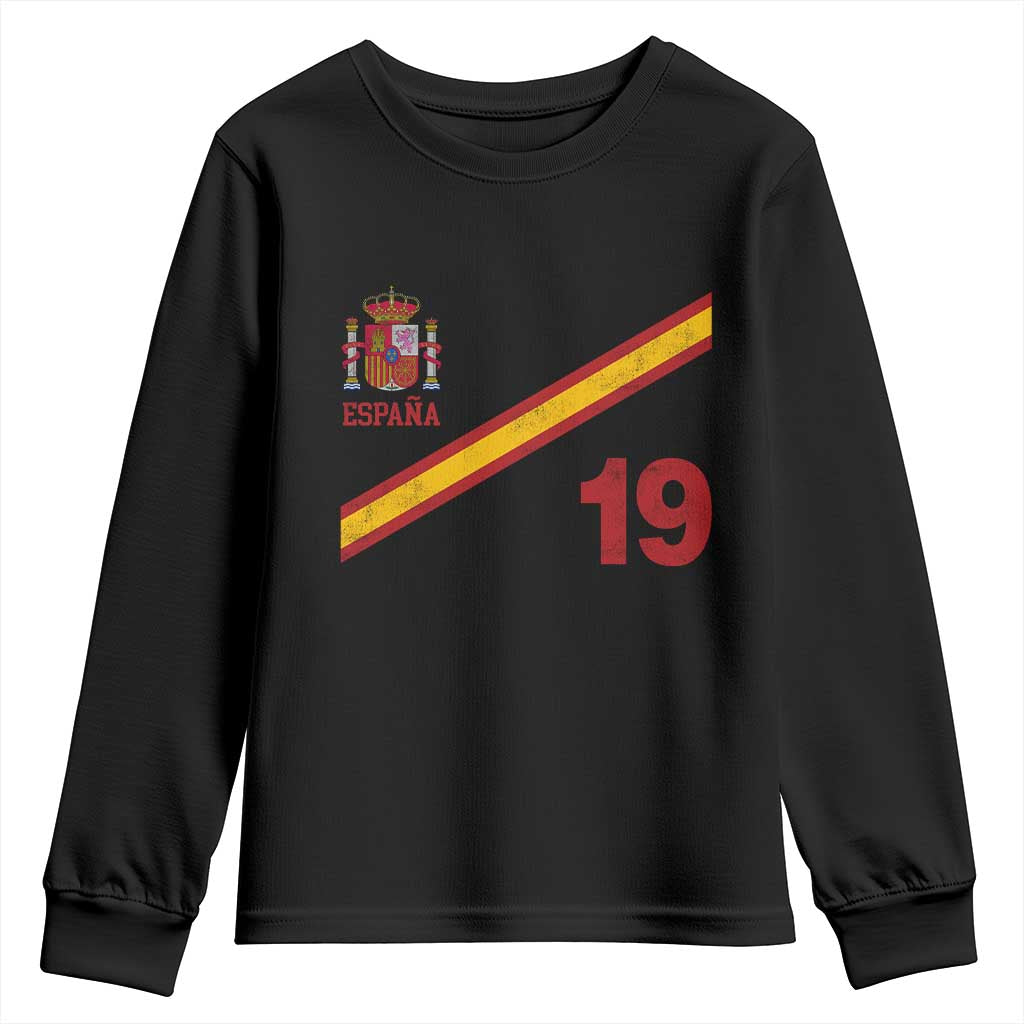 Espana Spain Football Youth Sweatshirt Spanish Flag Stripes Number 19 Athletic Soccer National Pride TS11 Black Print Your Wear