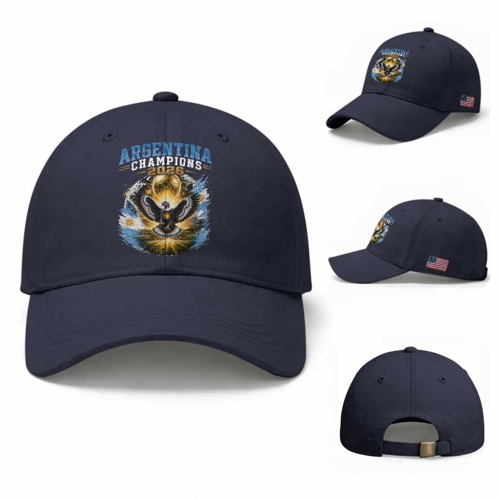 Argentina Champions 2026 Baseball Cap Proud Argentinian Football Fan TS11 Baseball Cap Universal Fit Navy Print Your Wear