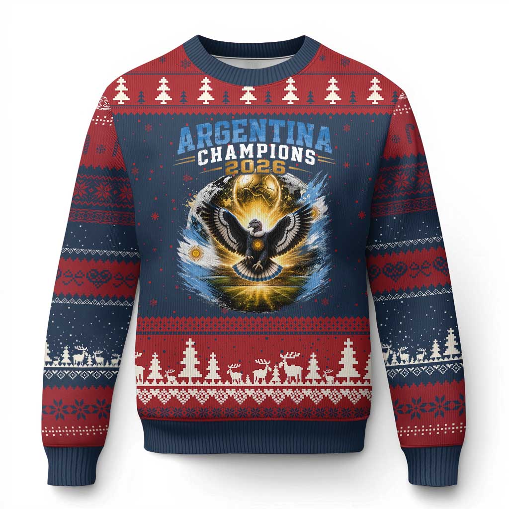 Argentina Champions 2026 Ugly Christmas Sweater Proud Argentinian Football Fan TS11 Navy Red Print Your Wear