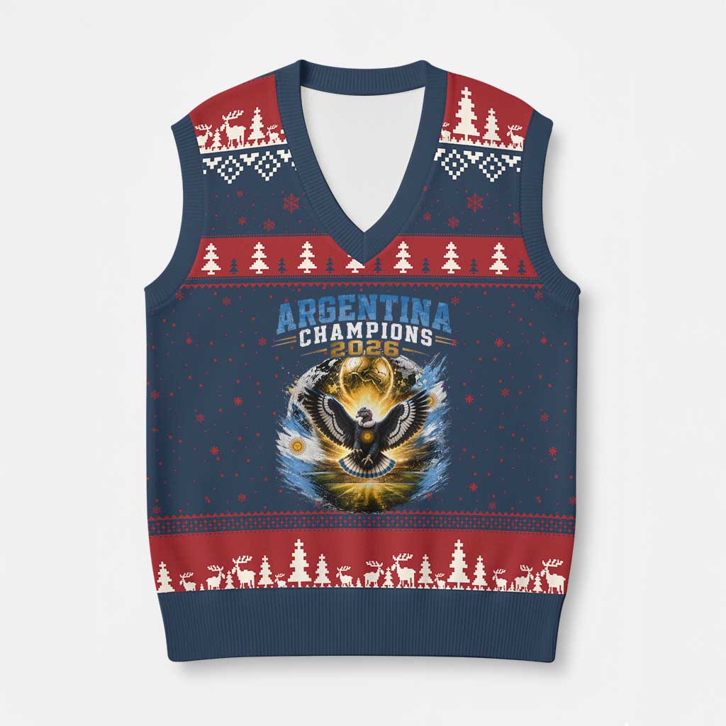 Argentina Champions 2026 V-Neck Knit Sweater Vest Proud Argentinian Football Fan