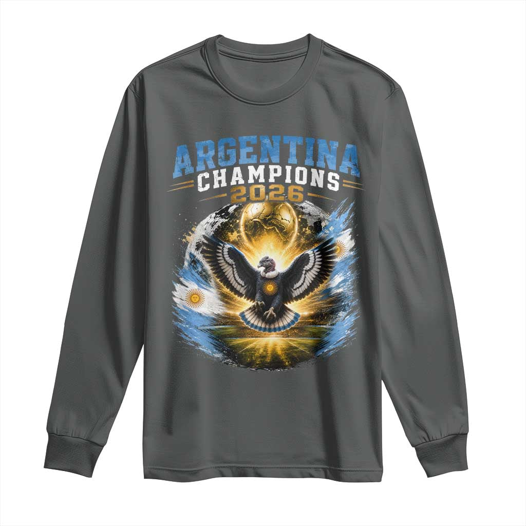 Argentina Champions 2026 Long Sleeve Shirt Proud Argentinian Football Fan TS11 Dark Heather Print Your Wear