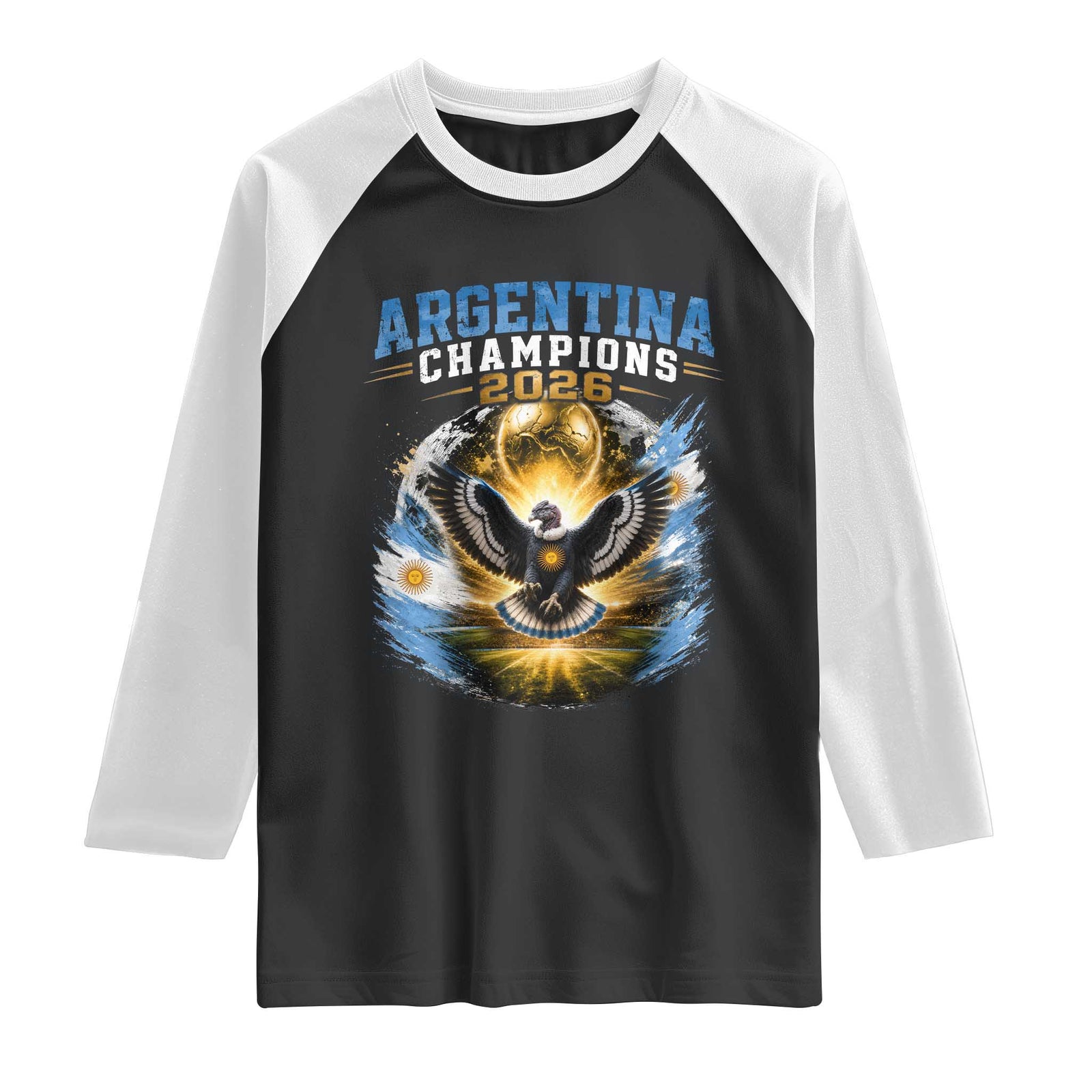 Argentina Champions 2026 Raglan Shirt Proud Argentinian Football Fan TS11 Black White Print Your Wear
