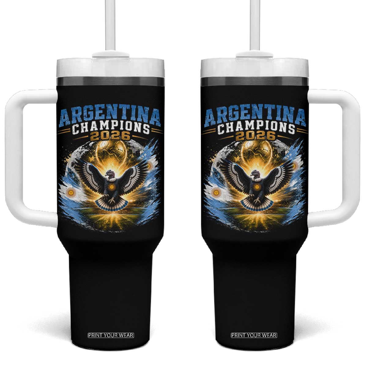 Argentina Champions 2026 Tumbler With Handle Proud Argentinian Football Fan TS11 One Size: 40 oz Black Print Your Wear