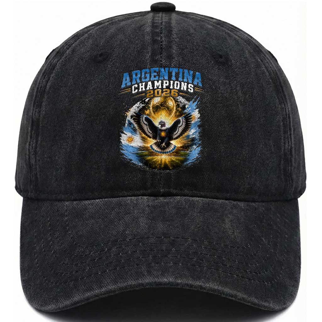 Argentina Champions 2026 Washed Cotton Baseball Cap Proud Argentinian Football Fan TS11 Print Your Wear
