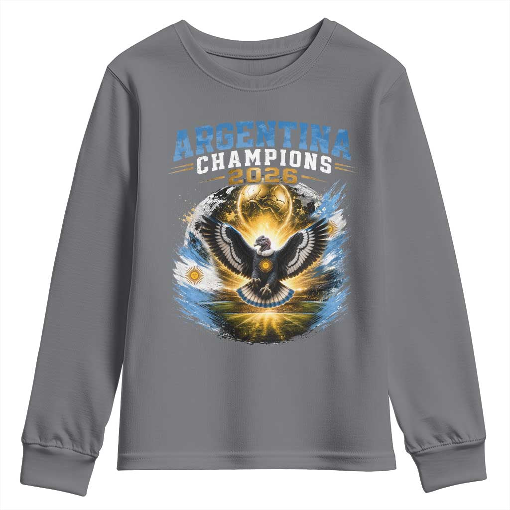 Argentina Champions 2026 Youth Sweatshirt Proud Argentinian Football Fan TS11 Charcoal Print Your Wear