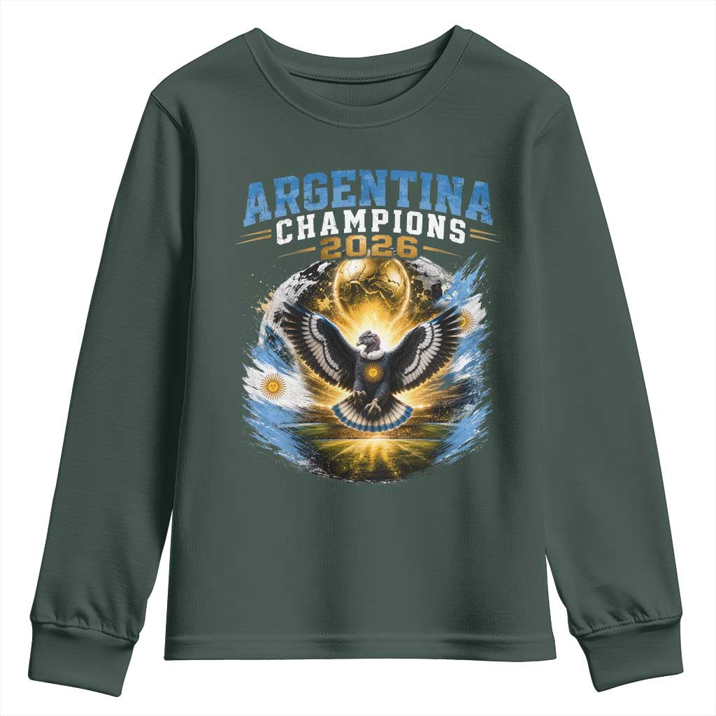Argentina Champions 2026 Youth Sweatshirt Proud Argentinian Football Fan TS11 Dark Forest Green Print Your Wear