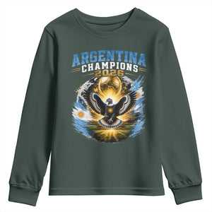 Argentina Champions 2026 Youth Sweatshirt Proud Argentinian Football Fan TS11 Dark Forest Green Print Your Wear