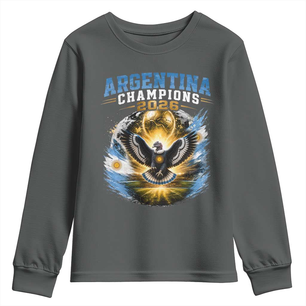 Argentina Champions 2026 Youth Sweatshirt Proud Argentinian Football Fan TS11 Dark Heather Print Your Wear
