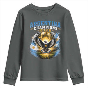 Argentina Champions 2026 Youth Sweatshirt Proud Argentinian Football Fan TS11 Dark Heather Print Your Wear