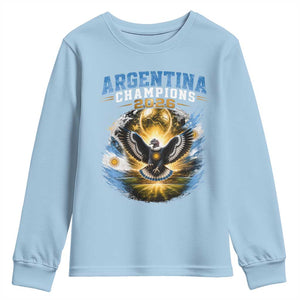 Argentina Champions 2026 Youth Sweatshirt Proud Argentinian Football Fan TS11 Light Blue Print Your Wear