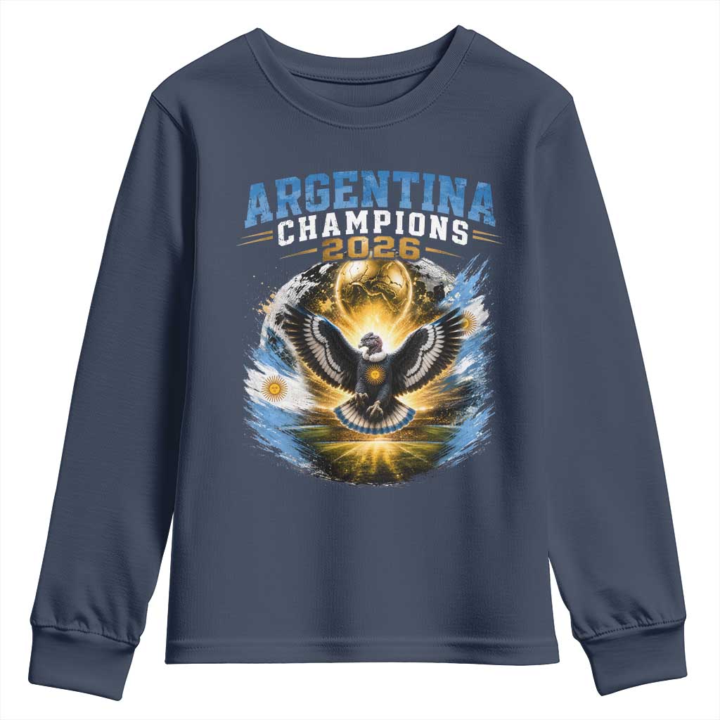 Argentina Champions 2026 Youth Sweatshirt Proud Argentinian Football Fan TS11 Navy Print Your Wear