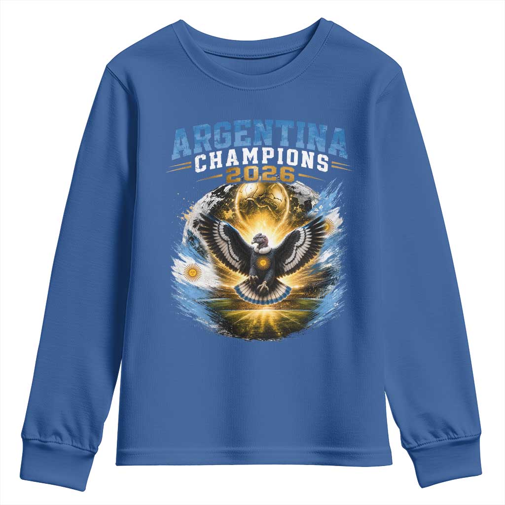 Argentina Champions 2026 Youth Sweatshirt Proud Argentinian Football Fan TS11 Royal Blue Print Your Wear