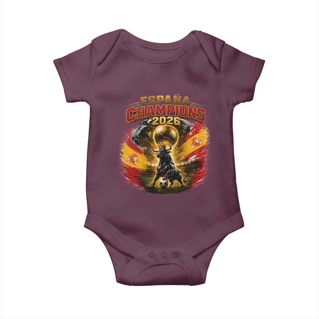 Espana Champions 2026 Baby Onesie Spain Football Fan Spanish Bull Graphic TS11 Maroon Print Your Wear