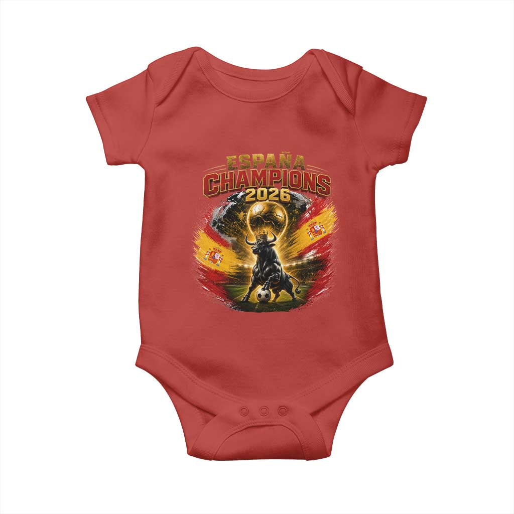 Espana Champions 2026 Baby Onesie Spain Football Fan Spanish Bull Graphic TS11 Red Print Your Wear