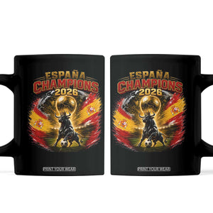 Espana Champions 2026 Coffee Mug Spain Football Fan Spanish Bull Graphic TS11 Black Print Your Wear