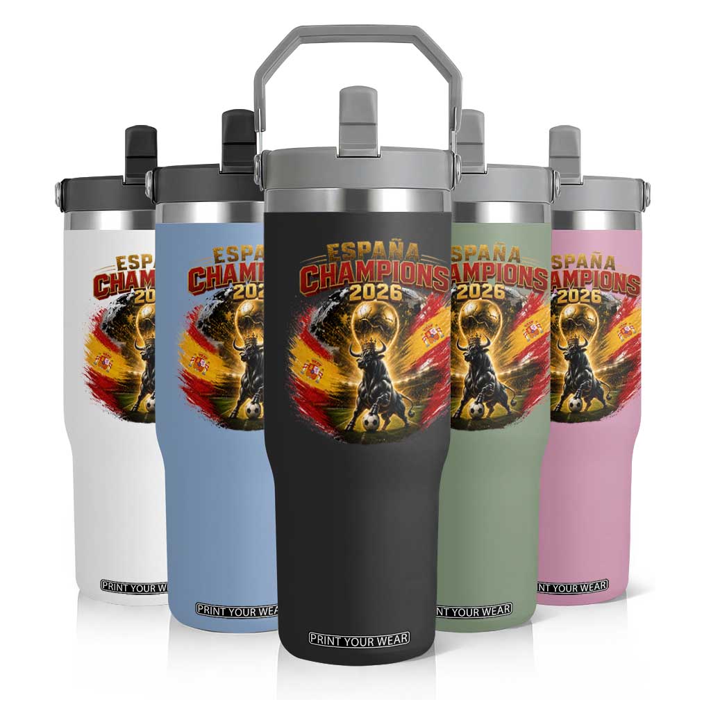 Espana Champions 2026 Flip Straw Tumbler Spain Football Fan Spanish Bull Graphic TS11 Print Your Wear