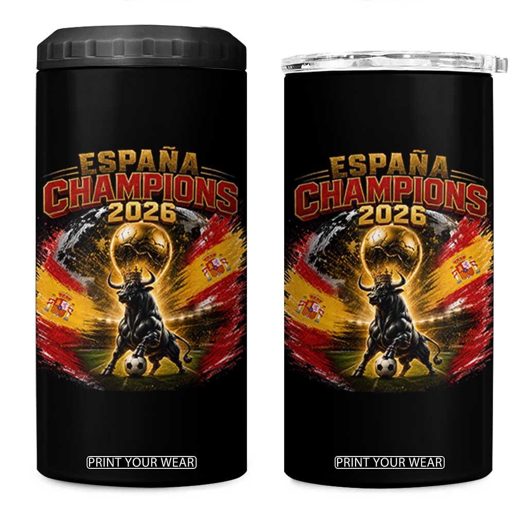 Espana Champions 2026 4 in 1 Can Cooler Tumbler Spain Football Fan Spanish Bull Graphic TS11 One Size: 16 oz Black Print Your Wear