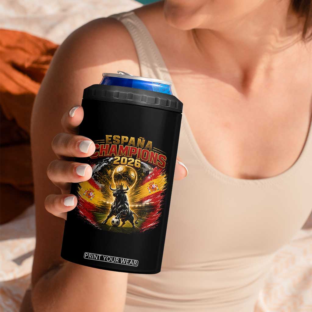 Espana Champions 2026 4 in 1 Can Cooler Tumbler Spain Football Fan Spanish Bull Graphic TS11 Print Your Wear