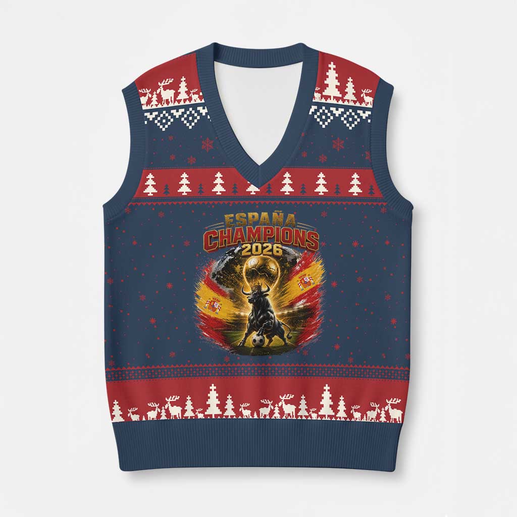 Espana Champions 2026 V-Neck Knit Sweater Vest Spain Football Fan Spanish Bull Graphic TS11 Navy Red Print Your Wear
