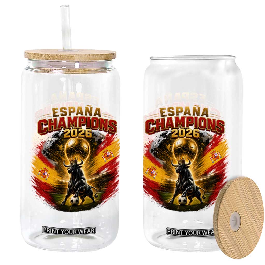 Espana Champions 2026 Glass Can Spain Football Fan Spanish Bull Graphic TS11 Print Your Wear
