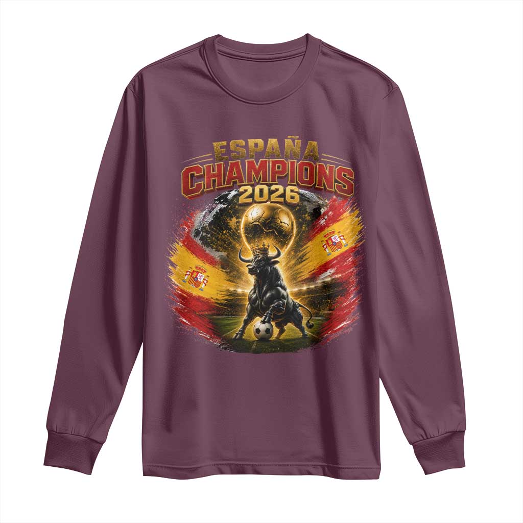 Espana Champions 2026 Long Sleeve Shirt Spain Football Fan Spanish Bull Graphic