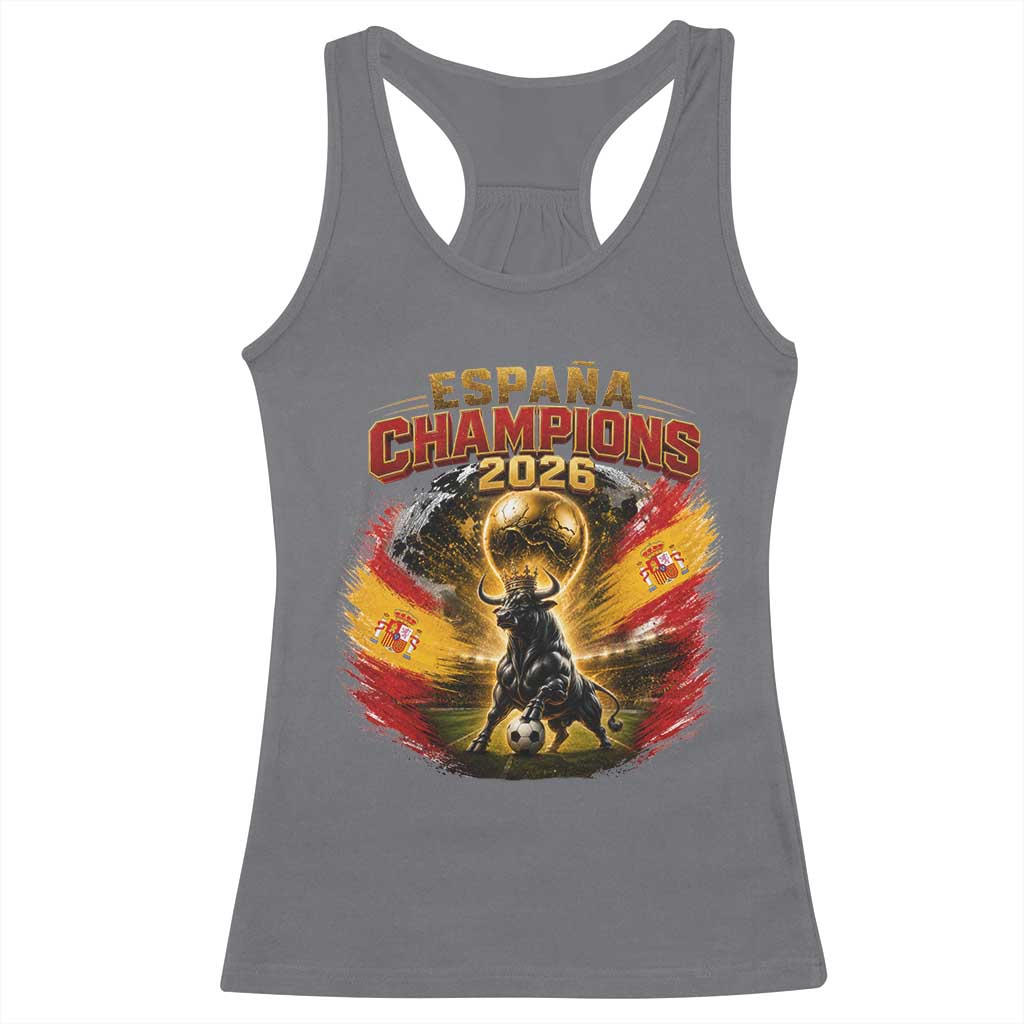 Espana Champions 2026 Racerback Tank Top Spain Football Fan Spanish Bull Graphic TS11 Charcoal Print Your Wear
